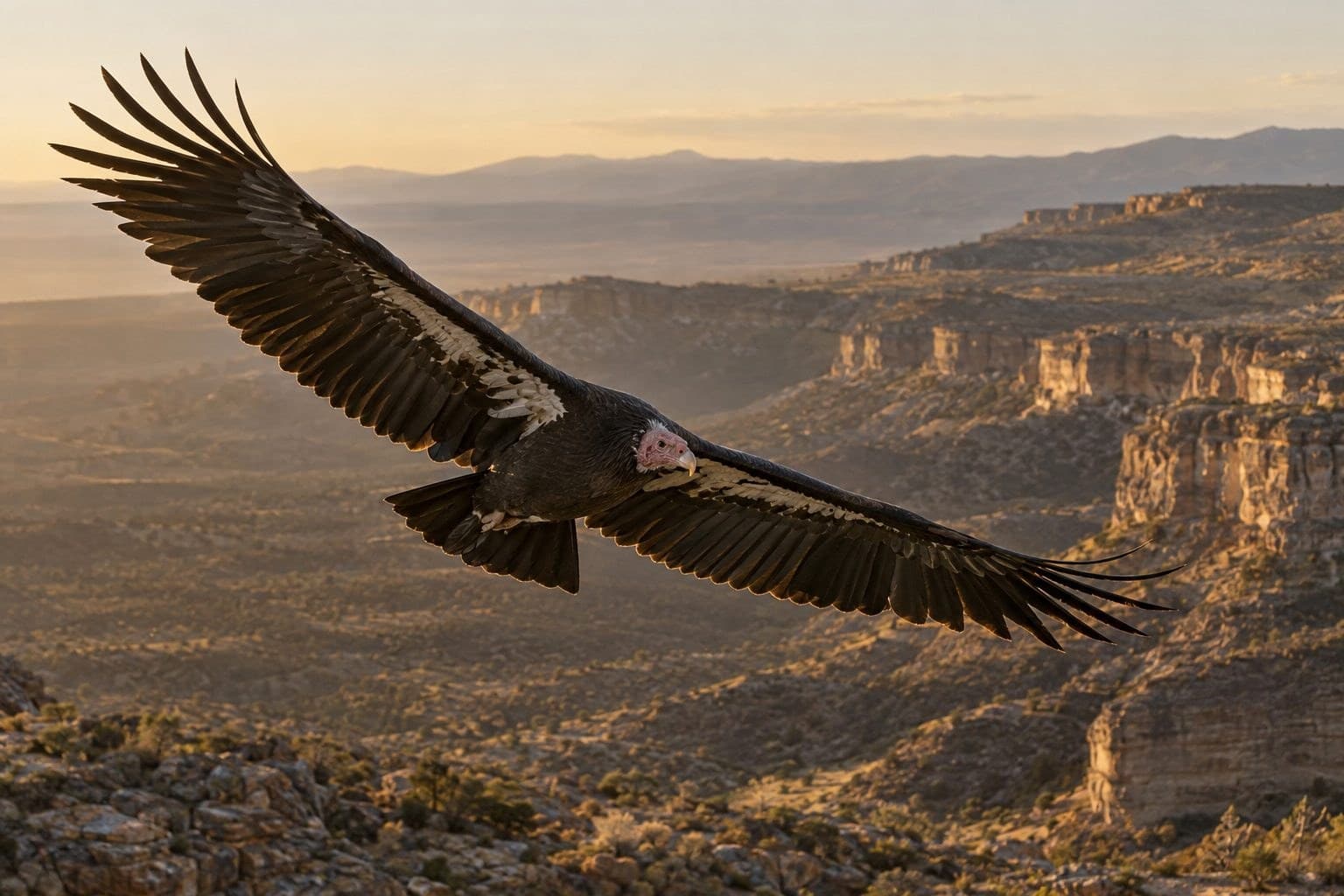 Condor de Californie en vol au-dessus du désert