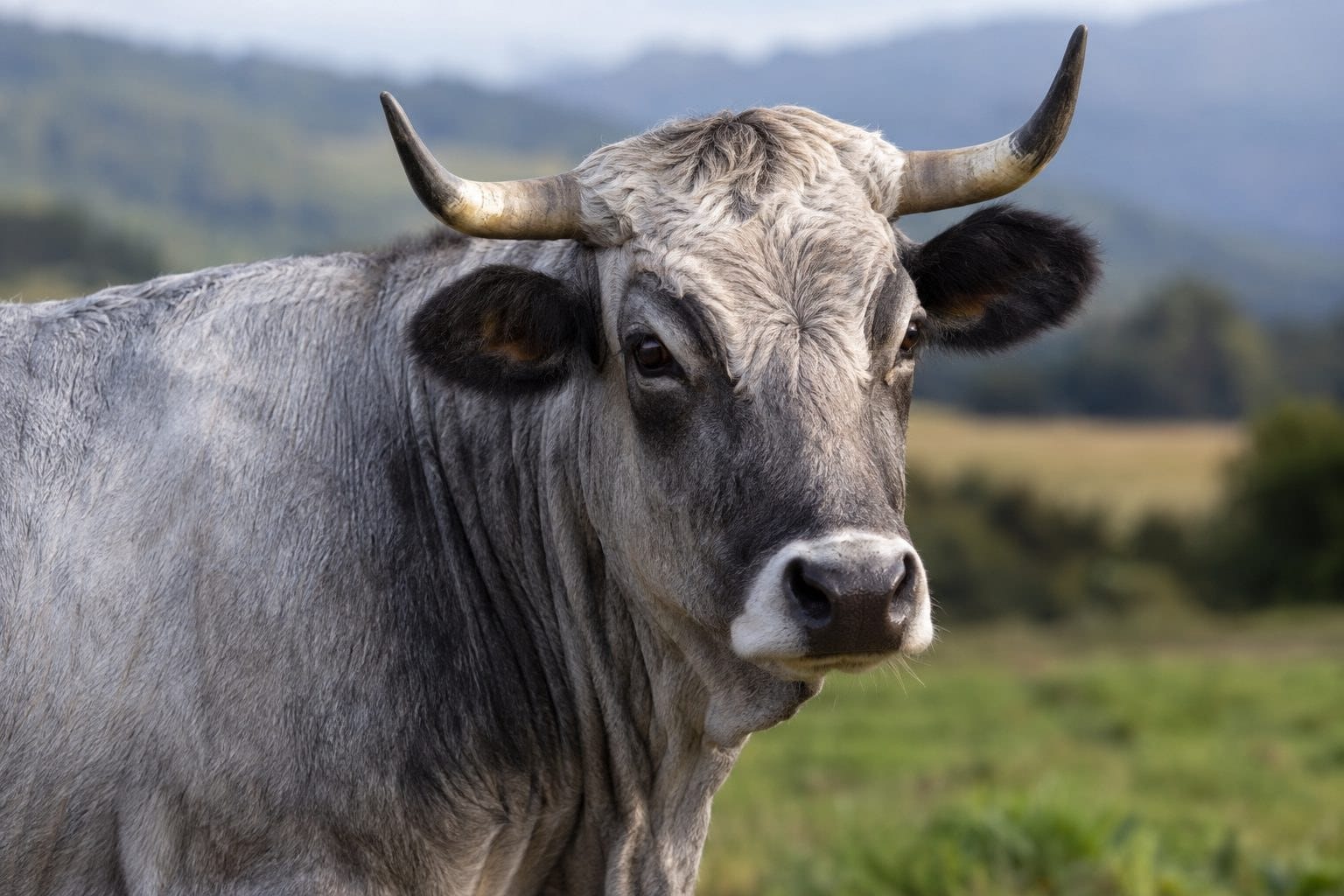 Vache Gasconne grise argentée avec extrémités noires