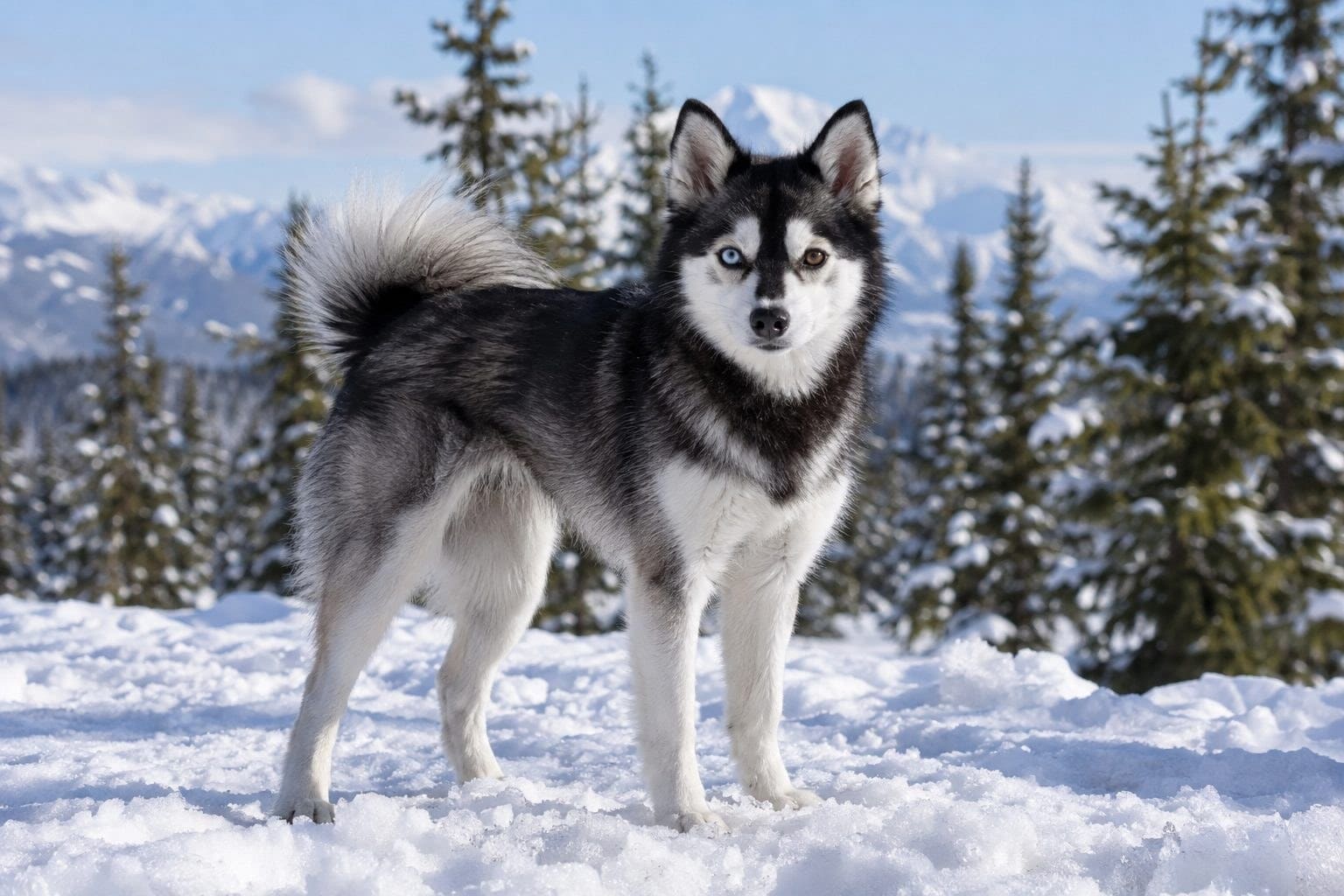 Un Alaskan Klee Kai adulte avec ses yeux bicolores caractéristiques