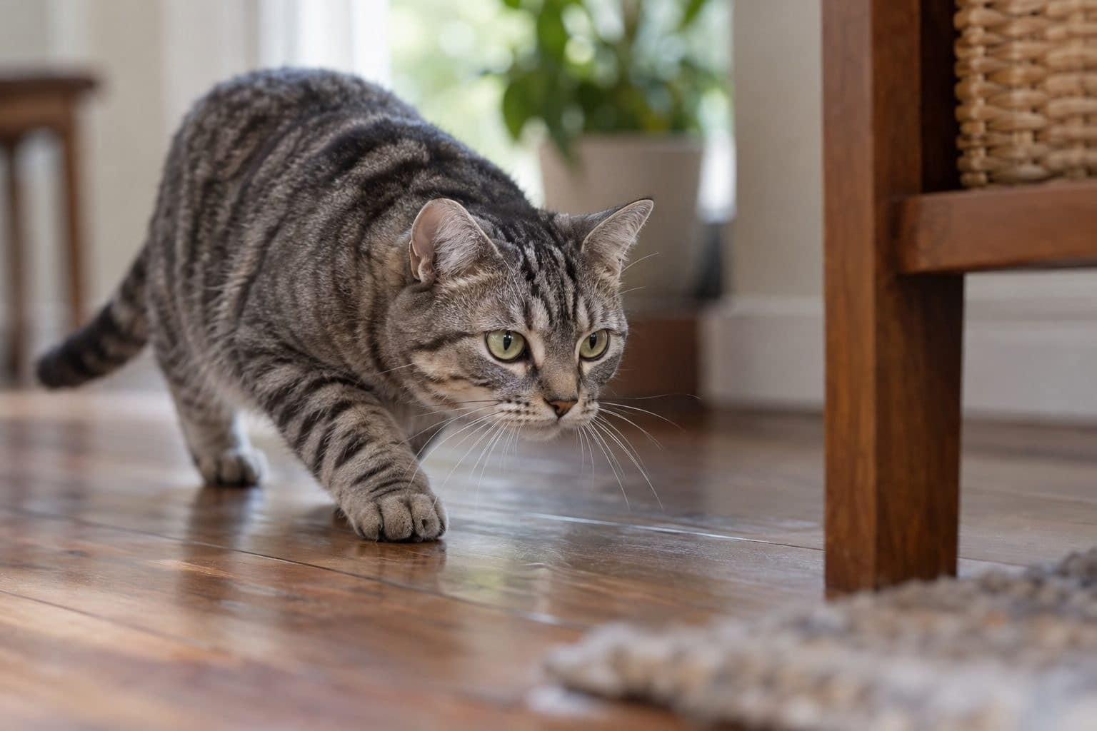 Chat American Shorthair en action de chasse