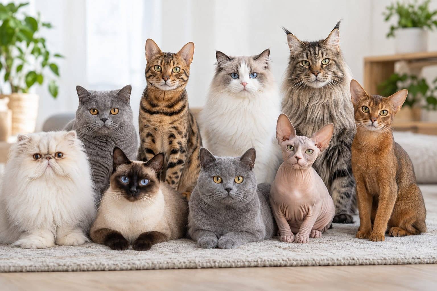 Infographie montrant les 10 races de chats préférées des Français avec leurs caractéristiques