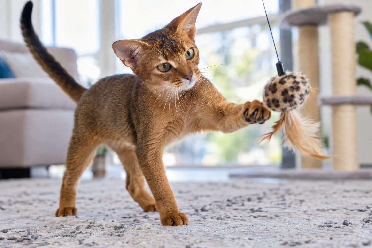 Chat Abyssin interagissant joyeusement