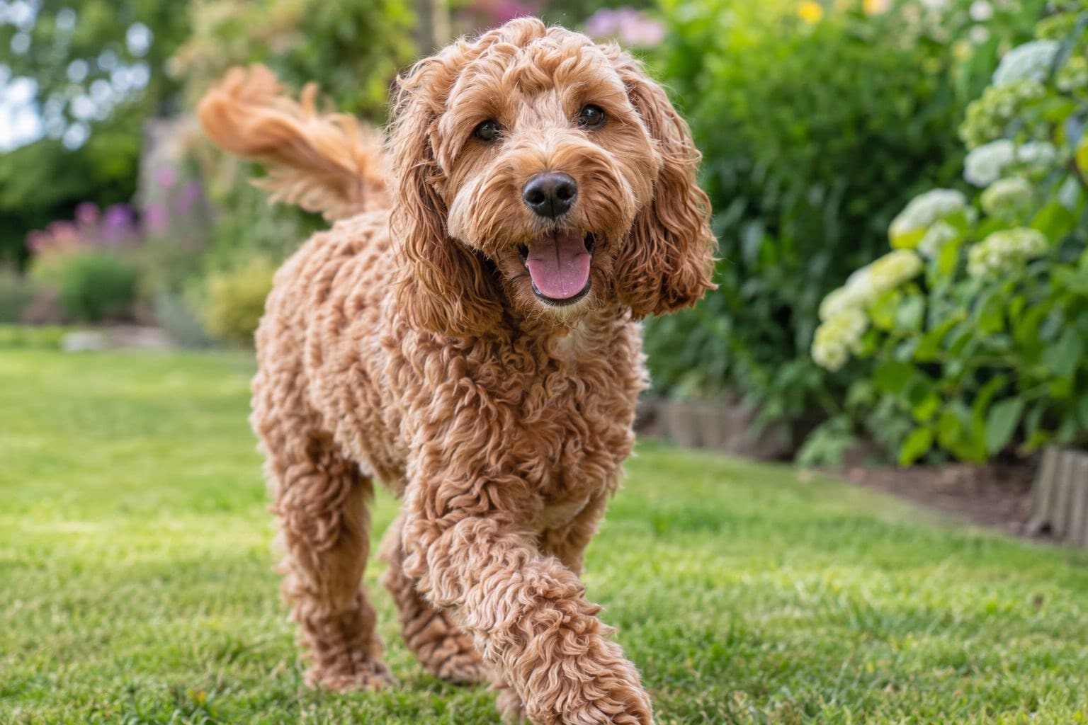 Cockapoo roux jouant ou interagissant affectueusement, gros plan ou plan moyen