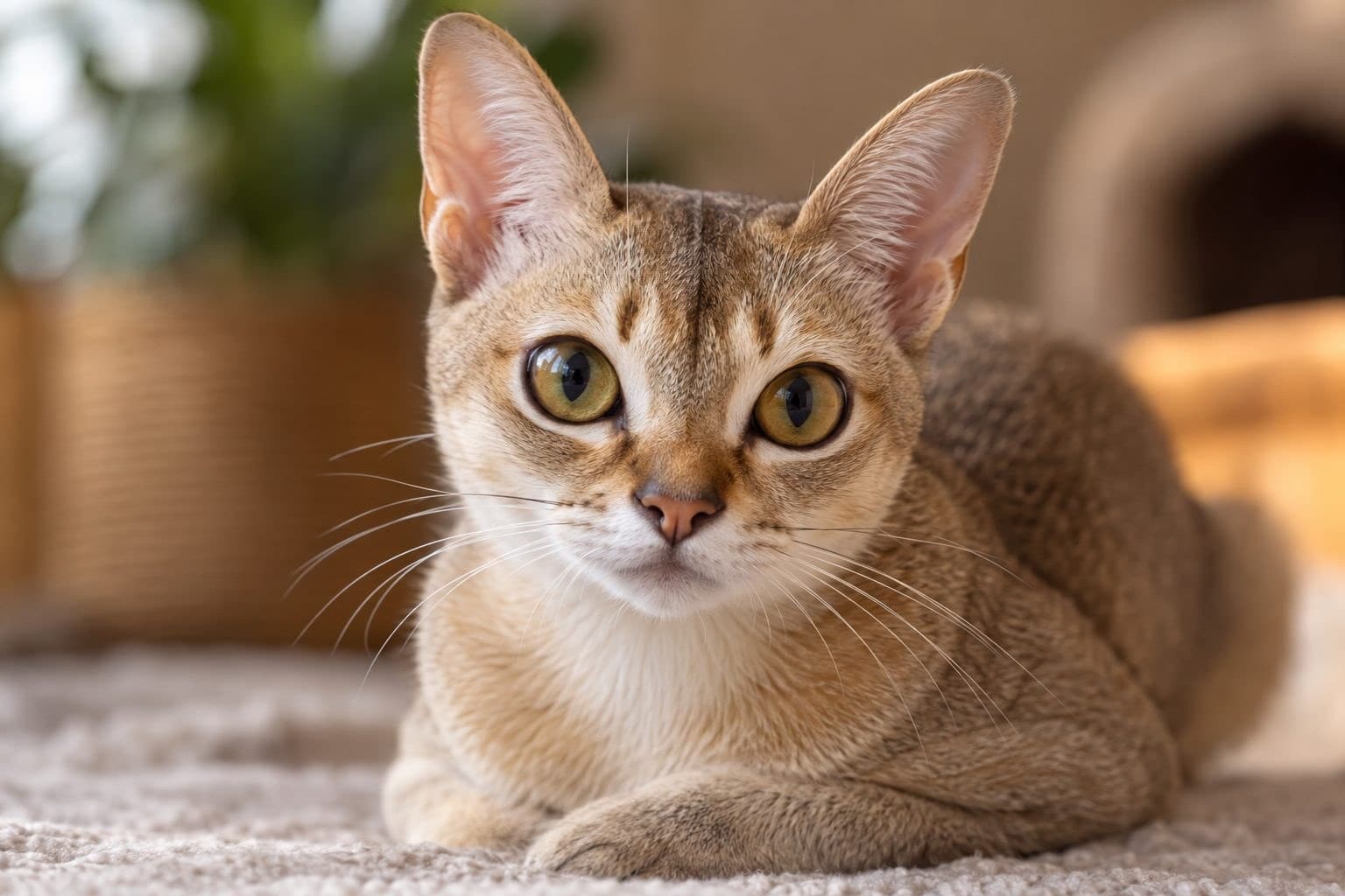Chat Singapura en gros plan montrant sa tête caractéristique