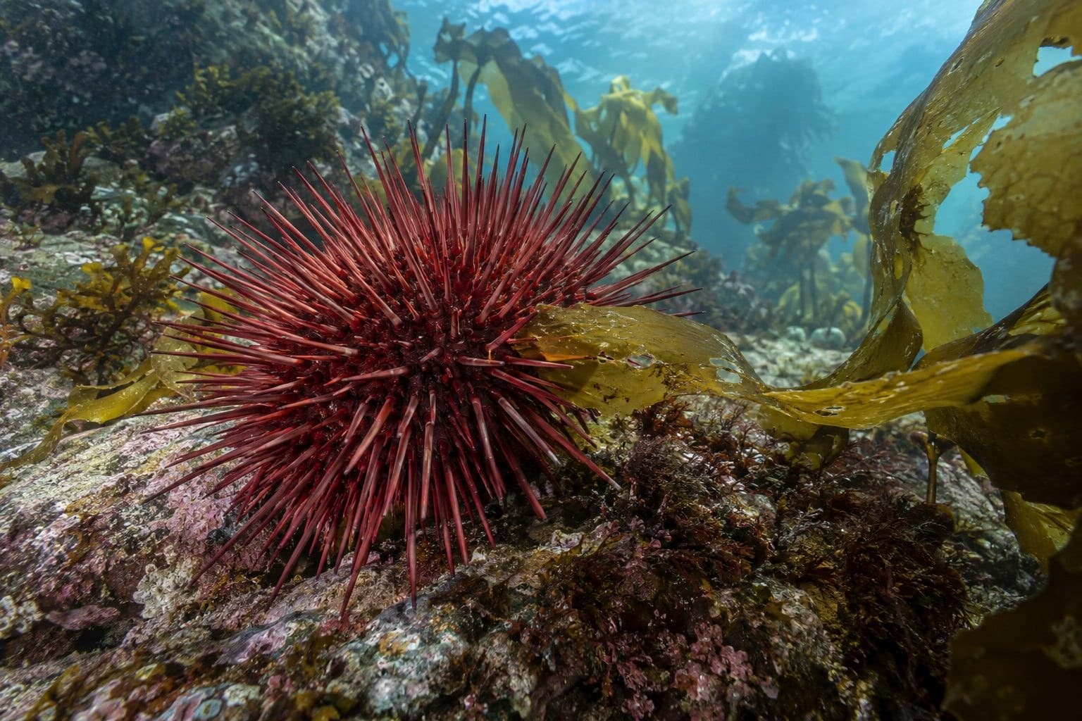 Oursin rouge géant dans son habitat naturel