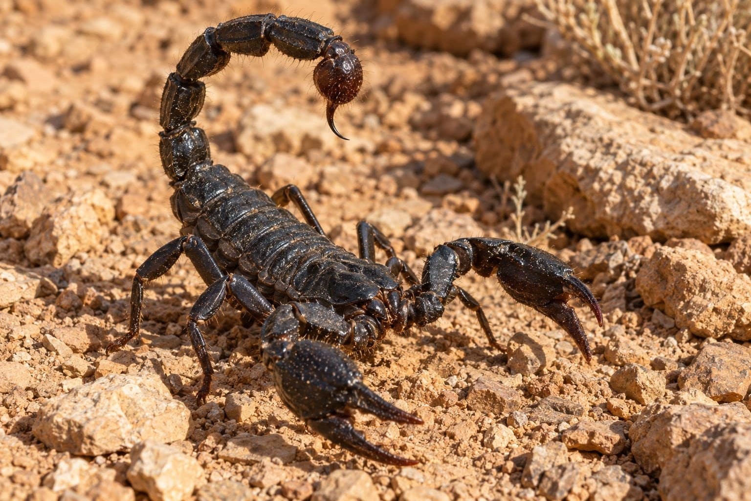 Scorpion noir en position de défense