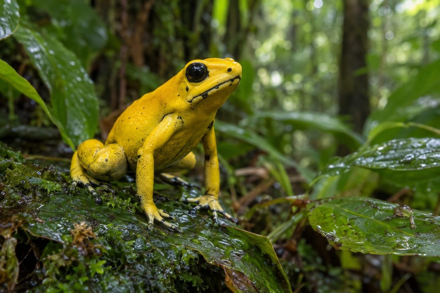 Grenouille à dard doré en forêt tropicale
