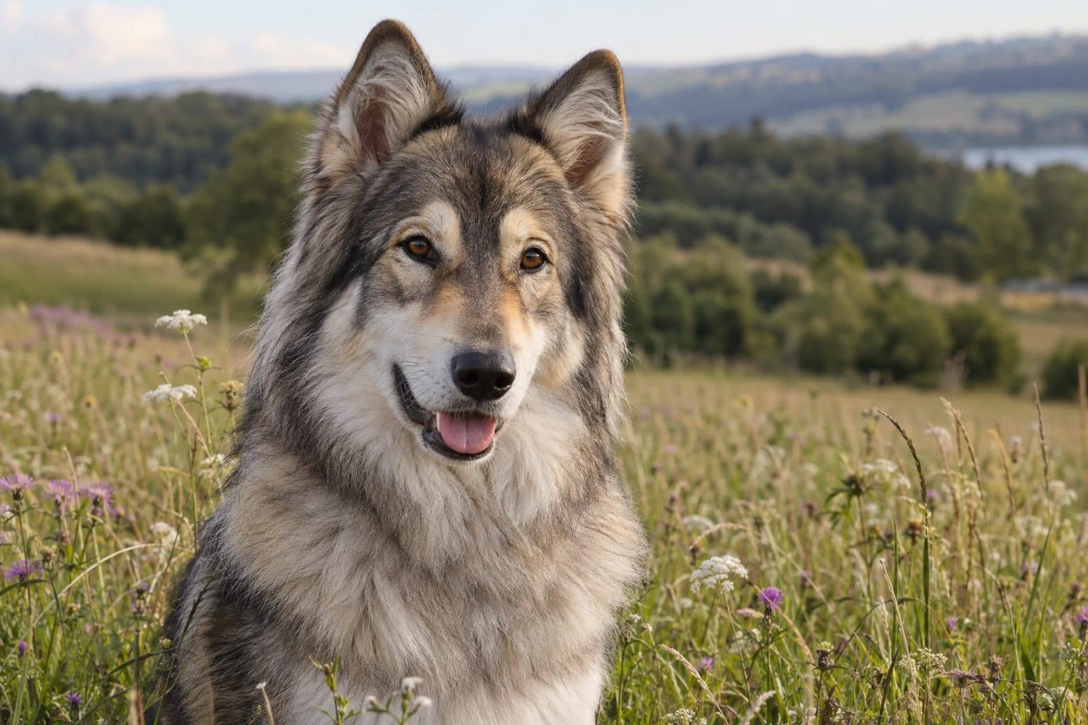 Chien Utonagan avec des enfants dans un jardin