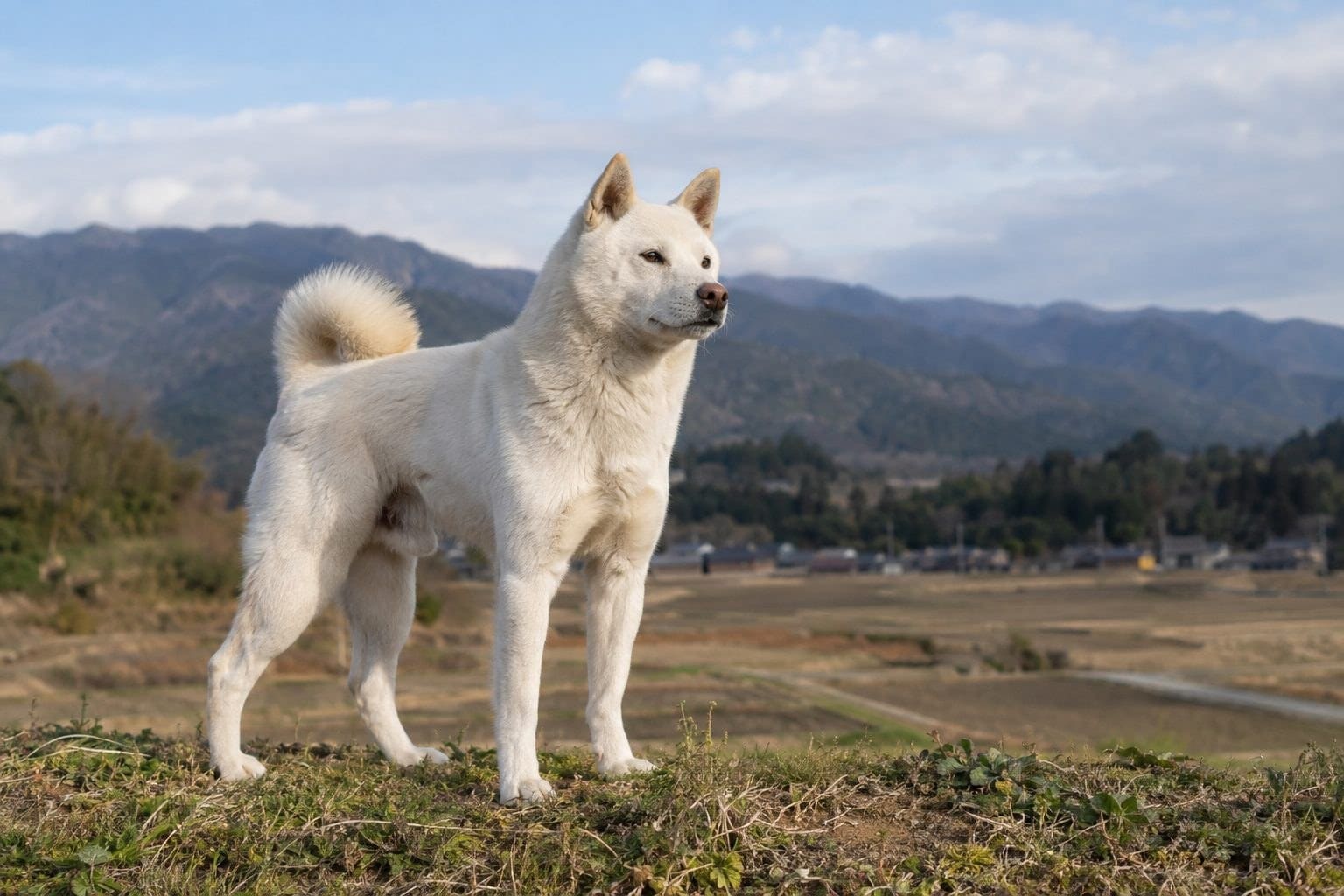 Kishu Ken vigilant dans grand espace