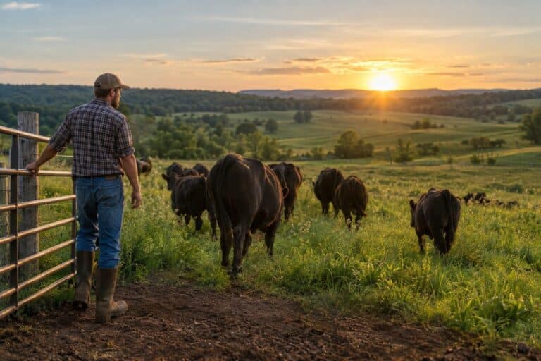 Un éleveur végétarien libérant ses vaches à viande dans un refuge, moment de transition entre l'élevage intensif et la liberté