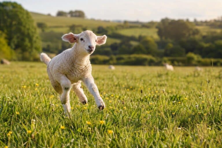 Un mouton joueur courant à toute vitesse dans un pré, bondissant avec enthousiasme comme le ferait un chien