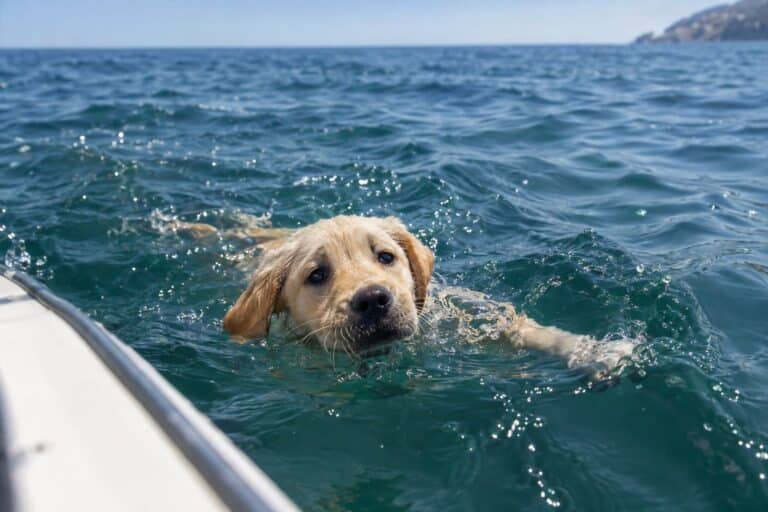 Un chiot Labrador à la dérive en pleine mer Méditerranée, aperçu depuis un bateau de plaisance