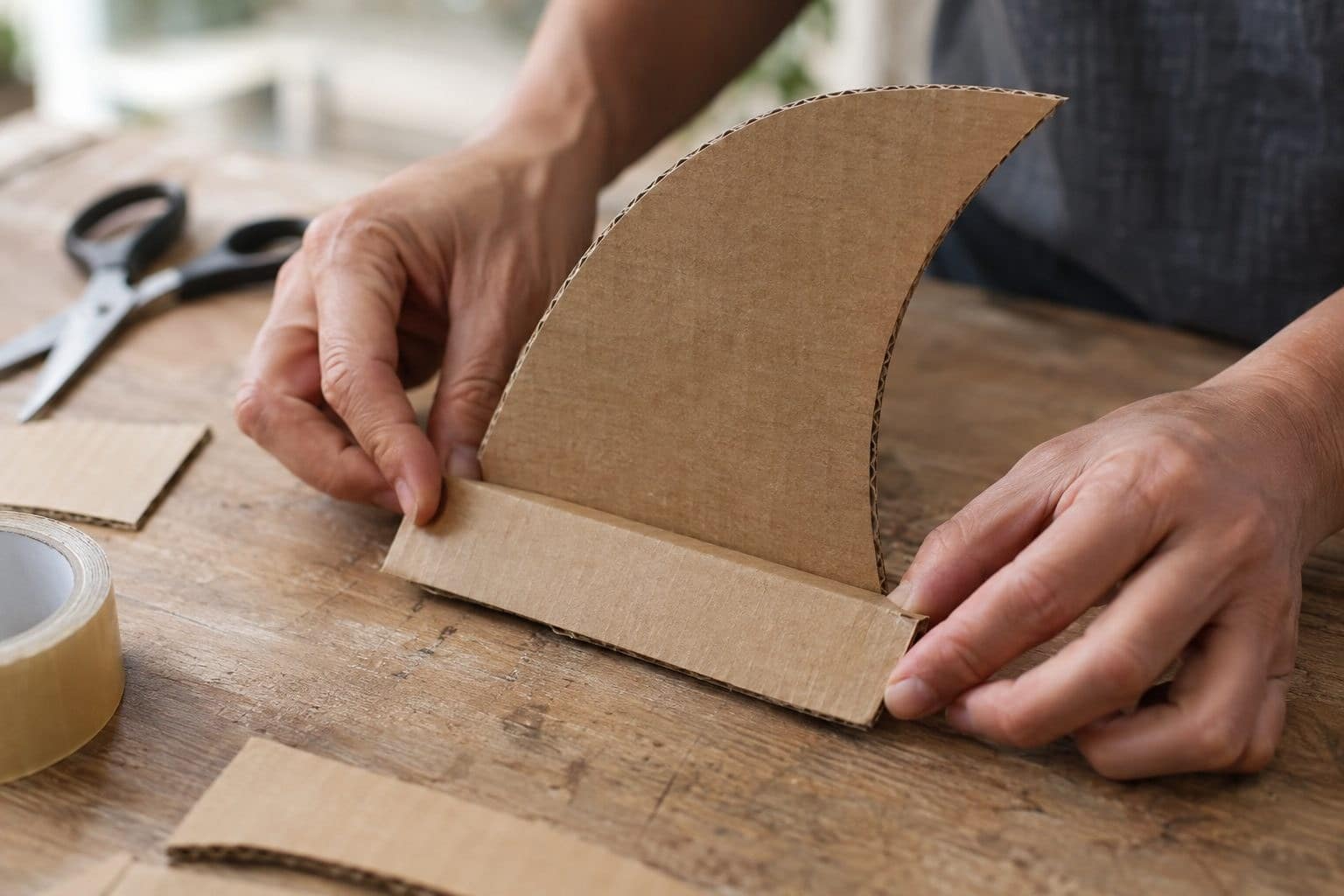 Découpe et pliage de l'aileron dorsal en carton