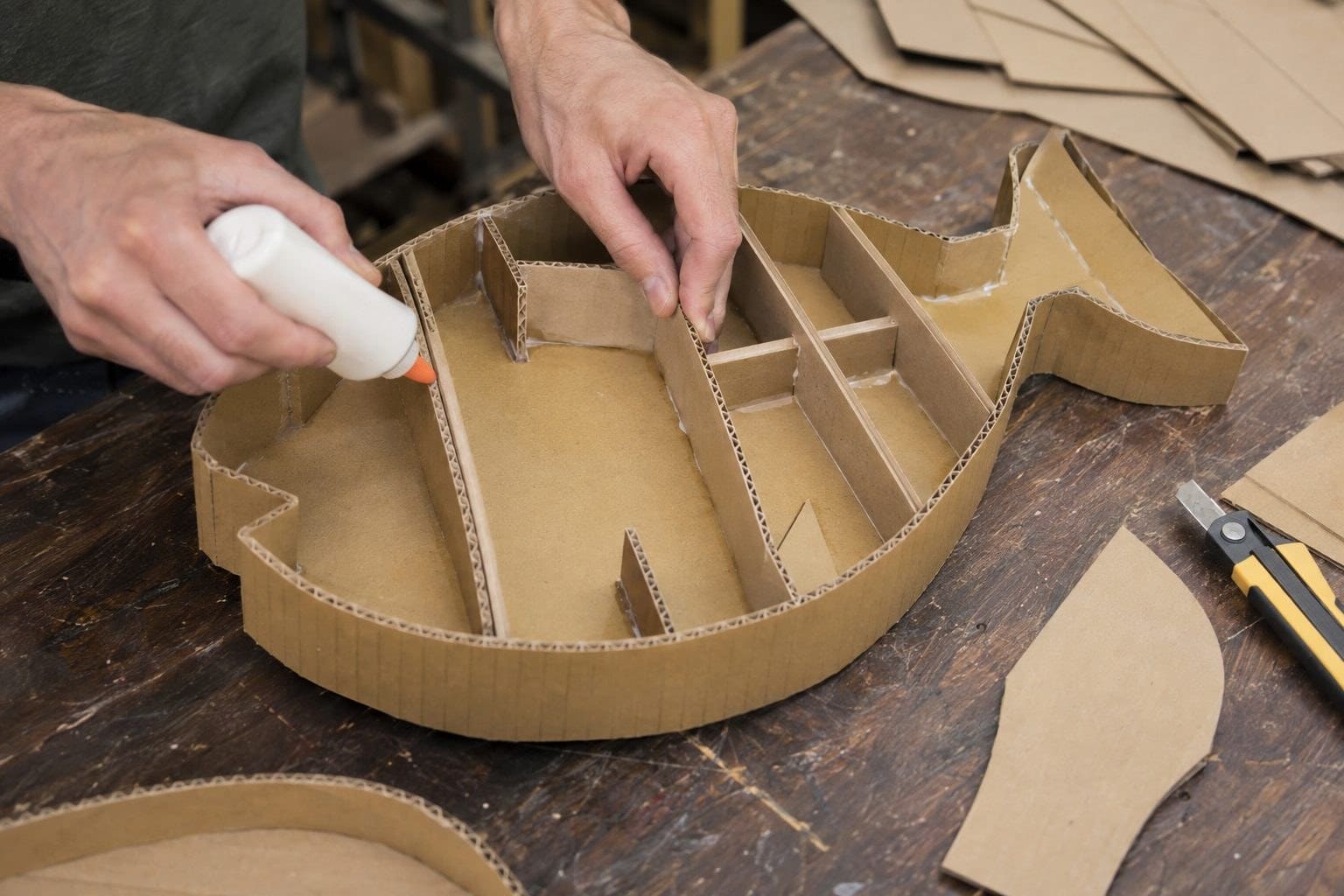 Renforcement du fond et structure interne de la niche avec carton supplémentaire