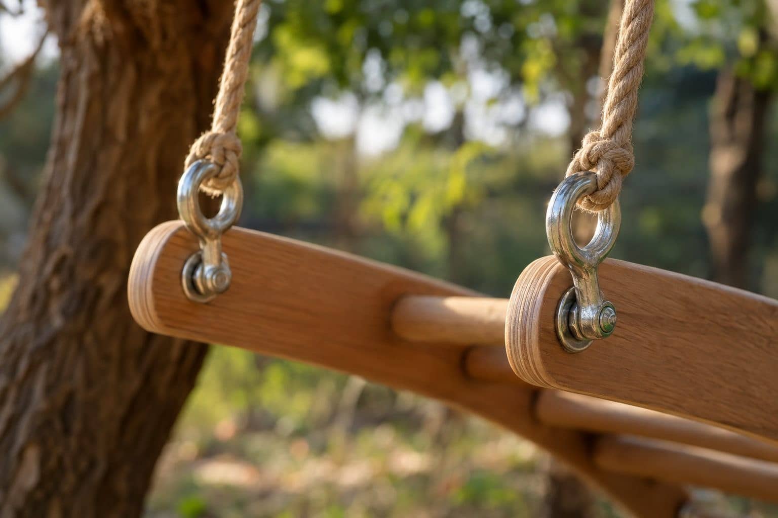 Pièces de bois minces avec trous percés et vis à œillet attachées