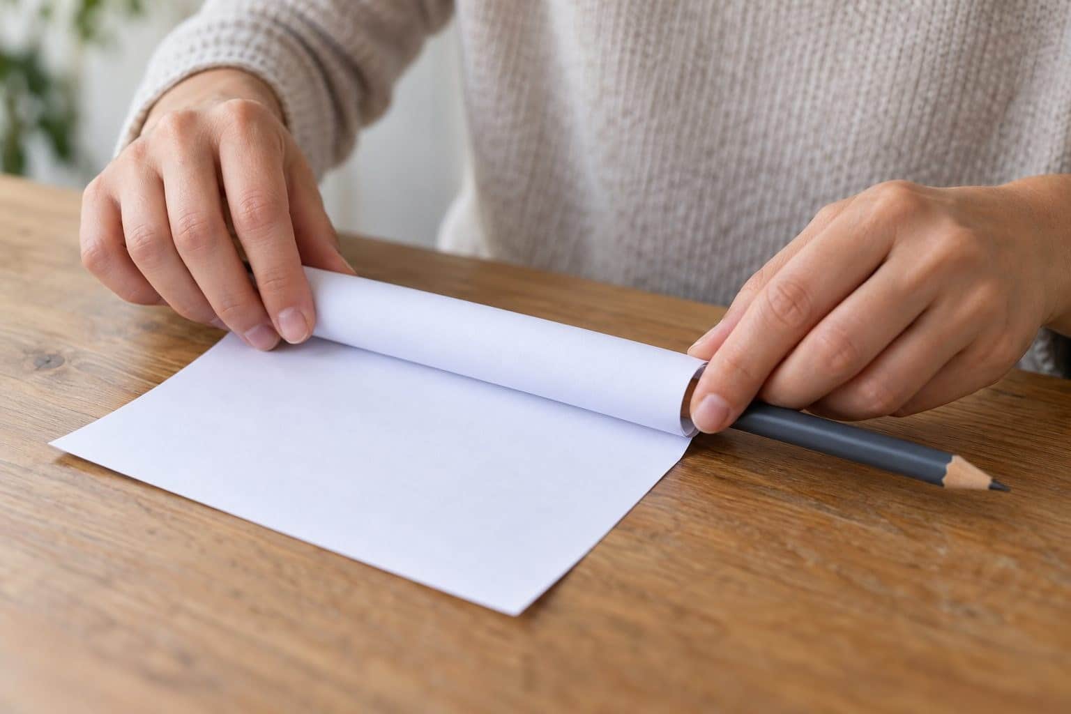 Roulage d'une feuille de papier avec un crayon