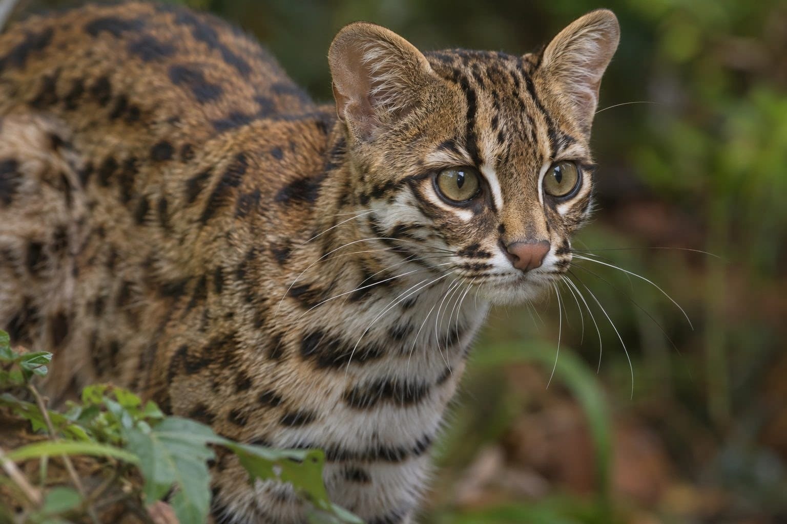 Chat léopard de l'Inde adulte en gros plan montrant ses taches rouille caractéristiques