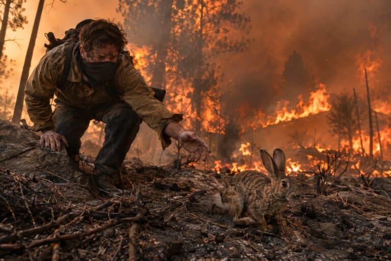 Un homme brave les flammes et la fumée pour sauver un lapin sauvage terrifié lors d'un incendie de forêt en Californie