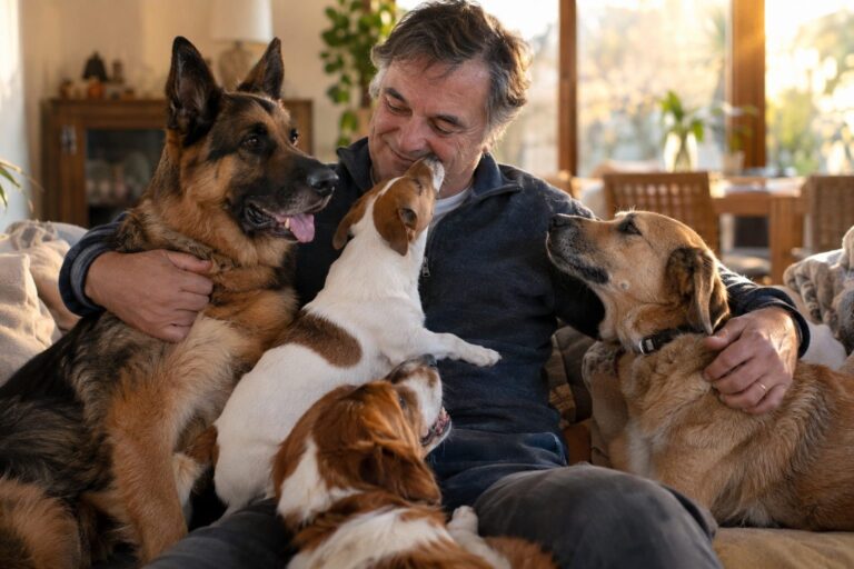 Johnny Hallyday avec ses chiens, moment d'affection et complicité