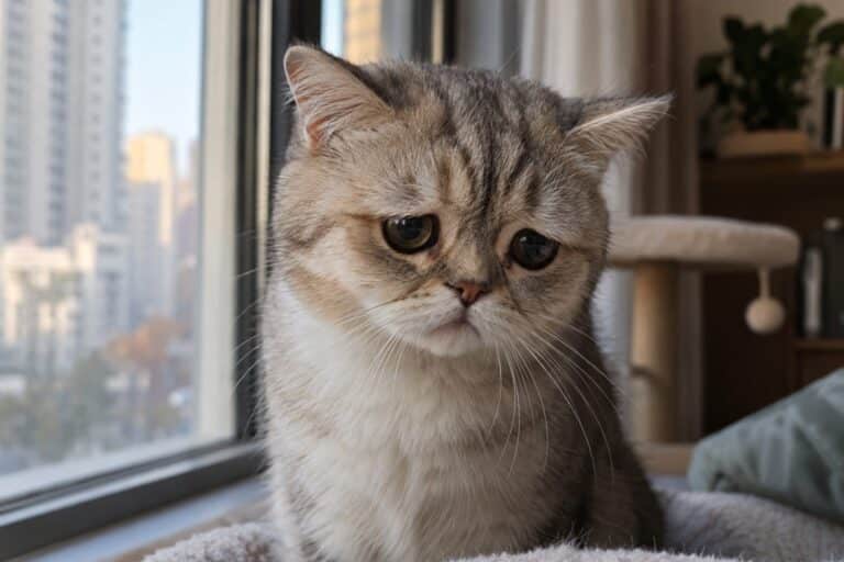 Luhu, chat chinois aux yeux tristes, gros plan du visage expressif