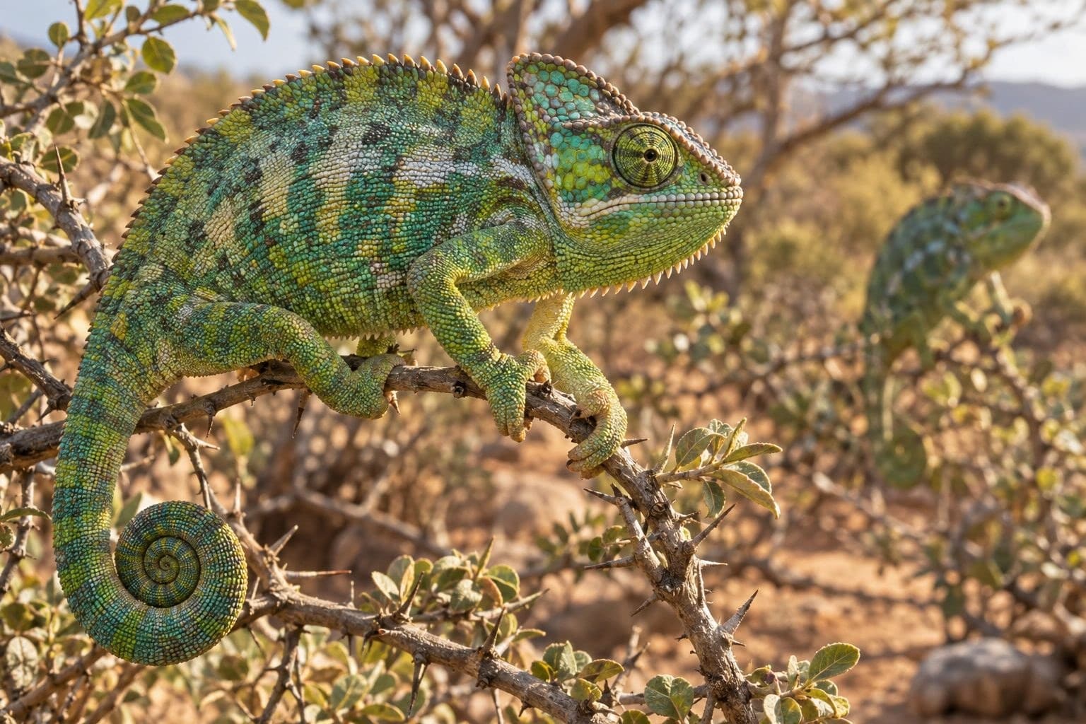 Caméléon changeant de couleur pour communiquer avec un congénère