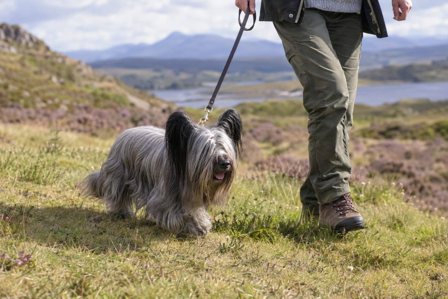 Skye Terrier en promenade en extérieur