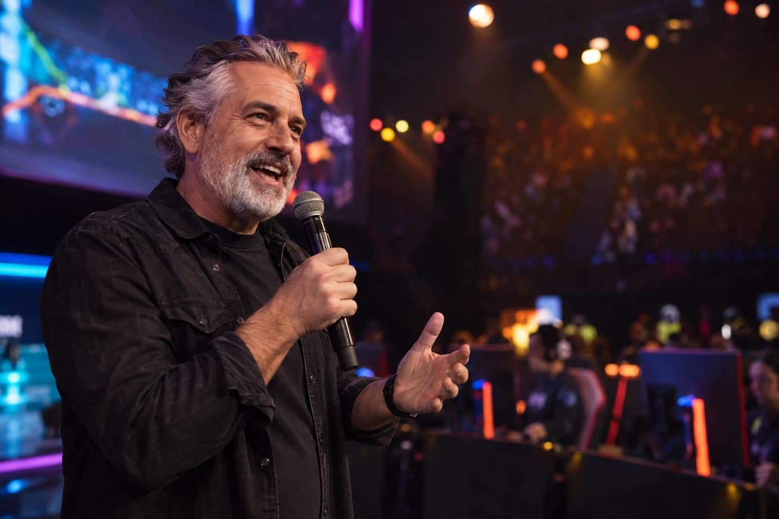 Alain Chabat animant un jeu vidéo lors du Z Event à l'Arena de Montpellier