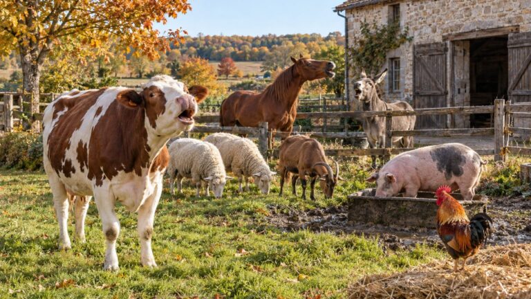 Cris des animaux de la ferme : noms des cris, verbes et sons à écouter